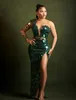 Lange Meerjungfrau funkelnde Abendkleider Emerald Grüne afrikanische sexy ein Schulterspiegel Kristall Schlanker Fit Prom Kleid Robe de Soiree