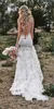 Vintage sjöjungfru Spaghetti Wedding Dress Vneck Backless Lace Appliques 3D Flowers Country Bridal Gown Plus Size Custom Made9202794