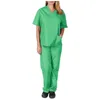 Women's Two Piece Pants Men Women Short Sleeve V-neck Tops Nursing Working Uniform Set Suit 2022