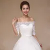 White Off Shoulder Tulle Shawls Half Sleeve Lace Shrugs Wedding Bridal Embroidered Capelet Ladies Stoles and Wraps