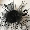 Bruiloft tovenaar hoed voor bruid bruidsmeisje zwarte mesh bloemensluier met stippen Struisvogelveren tovenaar juwelen hoofdband parels 4535559