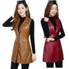 Kvinnors l￤der 2022 Autumn Winter Mid-L￤ngd damjacka Vest Suit Collar Miss Slim Women's Coat