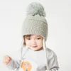 Casquettes Chapeaux Hiver Enfants Chapeau Gros Pompon Dessin Animé Coton Tricot Bébé Bonnet pour Garçons et Filles avec Doublure Polaire Bomber Enfants 221101