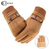 Cinq doigts Gants d'hiver pour hommes Gants en daim Garder au chaud Écran tactile Coupe-vent Conduite Guantes Épais Cachemire Antidérapant Gants en cuir pour hommes en plein air J221031