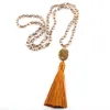 Pendant Necklaces Bohemian Tribal Jewelry Square Glass Knotted Druzy Link Long Tassel Necklace 3 Color