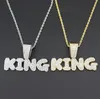 Hip Hop Alloy Pendant Necklace Inlay Rhinestone KING Letter Personality Necklace Birthday Party Valentine's Gift