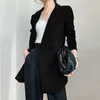 Women's Suits Loose Ladies Suit Coat Spring Autumn Mid-length Long Sleeve Double Breasted Female Jacket All-match Fashion Women