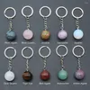 Keychains Fashion Natural Stone 20mm Round Ball Key Chain 10pcs Pink Crystal Red Agate Tiger Eye Small Car Bag Pendant Jewelry