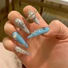 Faux ongles bouts d'ongles faits à la main strass pailletés Y2K appuyez sur Long cercueil Stiletto faux réutilisables avec de la colle bricolage manucure