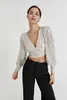 Damen T-Shirt Mode Damen Crop Tops Paillettenbluse Langarmshirt mit V-Ausschnitt Kurze T-Shirts für den Besuch von Veranstaltungen Hautfreundlich und bequem T220923