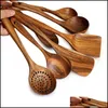 Cookware Parts Cookware Parts 7Pcsset Teak Natural Wood Tableware Spoon Ladle Turner Rice Colander Soup Skimmer Cooking Scoop Kitche Dh0Kp