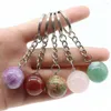 Keychains Fashion Natural Stone 20mm Round Ball Key Chain 10pcs Pink Crystal Red Agate Tiger Eye Small Car Bag Pendant Jewelry