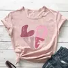 Love Retro Colored T-shirt Heart Word Art Shirt Valentine Day Tee Women Trendy