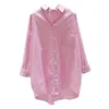 Women's Blouses Pink Mid-Long Vertical Striped Shirt Women 2022 Spring Summer Single-Breasted Front Short Back Long Female Jacket R144
