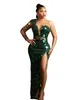 Abiti da sera scintillanti a sirena lunga verde smeraldo Abito da ballo slim fit in cristallo a specchio monospalla sexy africano Robe de Soiree