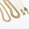 Pendant Necklaces 4pcs/set Layered Gold Chain For Women Punk Chunky Thick Lock And Key Necklace Choker Trend Jewelry Girl Gift