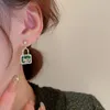 Dangle & Chandelier 2022 Micro Pave Green Crystal Zirconia Lock Design Drop Earrings For Women Personality 2022 New Delicate Fashion Jewelry