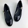 Casual Flat Leather Designer Splicing Sheepskin Calf Patent Fashionable Elegant Round Head Mary Jane Shoes