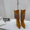 bottes en automne et en hiver de 2022 bovins de style européen américain en cuir givré strass gland talon fin femmes hautes