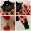 Womens o-neck color block sweater puff long sleeve love heart jacquard rhinestone luxury sweater cardigan coat