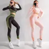 Ensembles actifs sans couture femmes 2 pièces ensemble Push Up Leggings haut soutien-gorge Yoga Sport Fitness vêtements Gym costume haut court taille haute