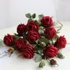 Decorative Flowers Long Bouquet Rose Artificial Autumn Retro Fake Floral Home Wedding Garden Decor Accessories Bedroom Living Table Arrange