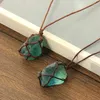 Pendant Necklaces Natural Crystal Blue Green Fluorite Necklace Hand Woven Antique Stone Geometric Shape 81cm Length