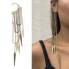 Backs Earrings 1Pcs Long Chain Tassel Earring Multi-Layer Geometric Clip For Women Shiny Zircon Pearl Ear Bone No Pierced