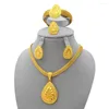 Necklace Earrings Set Dubai Gold Plated Jewelry Round Pendant And Bracelet Ring Sets For Weddings Bride Nigerian Accessory