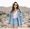 Kvinnorjackor denimjacka Kvinnokläder Korean Fashion Lose Wild Slim Fit Coat Simplicity Sky Blue Outerwear Coats