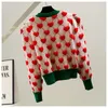 Pull col rond femme bouffée manches longues amour coeur jacquard strass luxe pull cardigan manteau