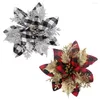 Flores decorativas 5pcs/lote 21cm/16cm/14cm de Natal Poinsétia de brilho artificial para ornamentos de árvores decoração de flores falsas