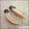 Pendanthalsband Pendanthalsband PM404 Big Brown Stripped Bone Horn med Pave Gunmetal och Clear Rhinestone Teeth Drop Delivery 2 DHVVI