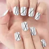 False Nails Round Short Glitter Lines Design Fake Art Press On With Full Cover Manicure Salon At Home Daily Wear Light