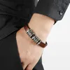 Punk rostfritt st￥l magnetiskt sp￤nnl￤der armband Enkel herr titanst￥l l￤derarmband l￤nk1