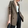 Women's Suits Loose Ladies Suit Coat Spring Autumn Mid-length Long Sleeve Double Breasted Female Jacket All-match Fashion Women