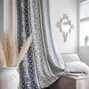 Curtain Finished Cotton And Linen Printed Green Porcelain House Curtains Semi-glare Kitchen Floating Windows