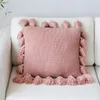 Cuscino Europa Custodia in puro colore Quadrato Copriletto lavorato a maglia con nappa in pizzo Sedile decorativo per la casa S