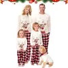 Passende Familien-Outfits, Weihnachts-Pyjama-Set, Weihnachtskleidung, Vater, Mutter und ich, Hirsch-Oberteil, rote karierte Hose, Nachtwäsche, Pyjama-Outfit 221101