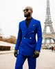 Blue Mode Groomsmen Hochzeit Smokedos Slim Fit Mens Anzüge 2 Stück Sets Doppelbrustblazer formeller Anzug mit Jacke und Hosen