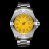 Nowy srebrny czarny płócienna skórzana gumowa automatyczna mechaniczna mechaniczna Mężczyźni II zegarek zegarki ze stali nierdzewnej Sport zegarki Sapphire Yellow Dial3519