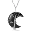 Подвесные ожерелья Bivei Tree of Life Crescent Moon Collece Covere Wire Wrap Natural Gemstones кристаллы и заживления камней