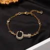 Diseñador de moda, collar, pulsera, conjunto de joyas, doble letra, cristal adornado, lleno de diamantes, colgante de llave, cadena de metal para mujer br2740