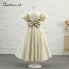 Girl Dresses Kids Cute Ivory Satin Communion Dress Flower 2022 Ruffles Ball Gown Wide Belt Wedding Party