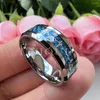 Wedding Rings Unique Jewel 6mm 8mm Blue Bands Electrocardiograph Wave Inlay Silver And Black Anniversary Engagement Ring For Men Women