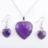 Jewelry Set For Women Pendant Necklace Hoop Earrings Party Love Heart Reiki Chakra Beads Stone Amethysts Agates Crystal BQ308