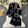 Survêtements femme Xiaoxiangfeng automne costume femme cardigan tricoté à manches longues manteau caraco short à jambes larges