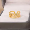 Anneaux de mariage cristal zircon coeur double forme de U pour femmes en acier inoxydable ouverture réglable bague femelle géométrique bijoux de fête 2022