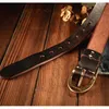 Belts High Quality Vintage Old Leather Belt Strong And Stout Handmade Brass Buckle Luxury Durable Fashion Casual Denim Be