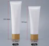 Empty White Plastic Squeeze Tubes Bottle Cosmetic Cream Jars Refillable Travel Lip Balm Container with Bamboo Cap SN63